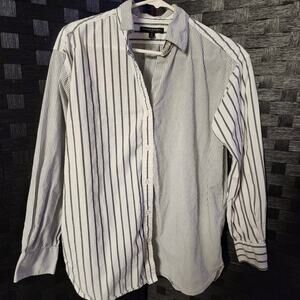 Banana Repulic Striped Grey & White Button Up Blouse Long Sleeve Size S